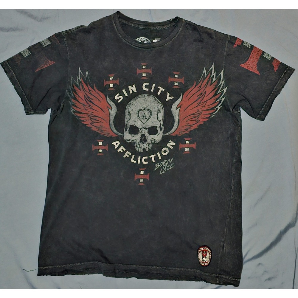 Affliction American Custom Live Fast  Mens‎ size Large Sin City Sinners Black